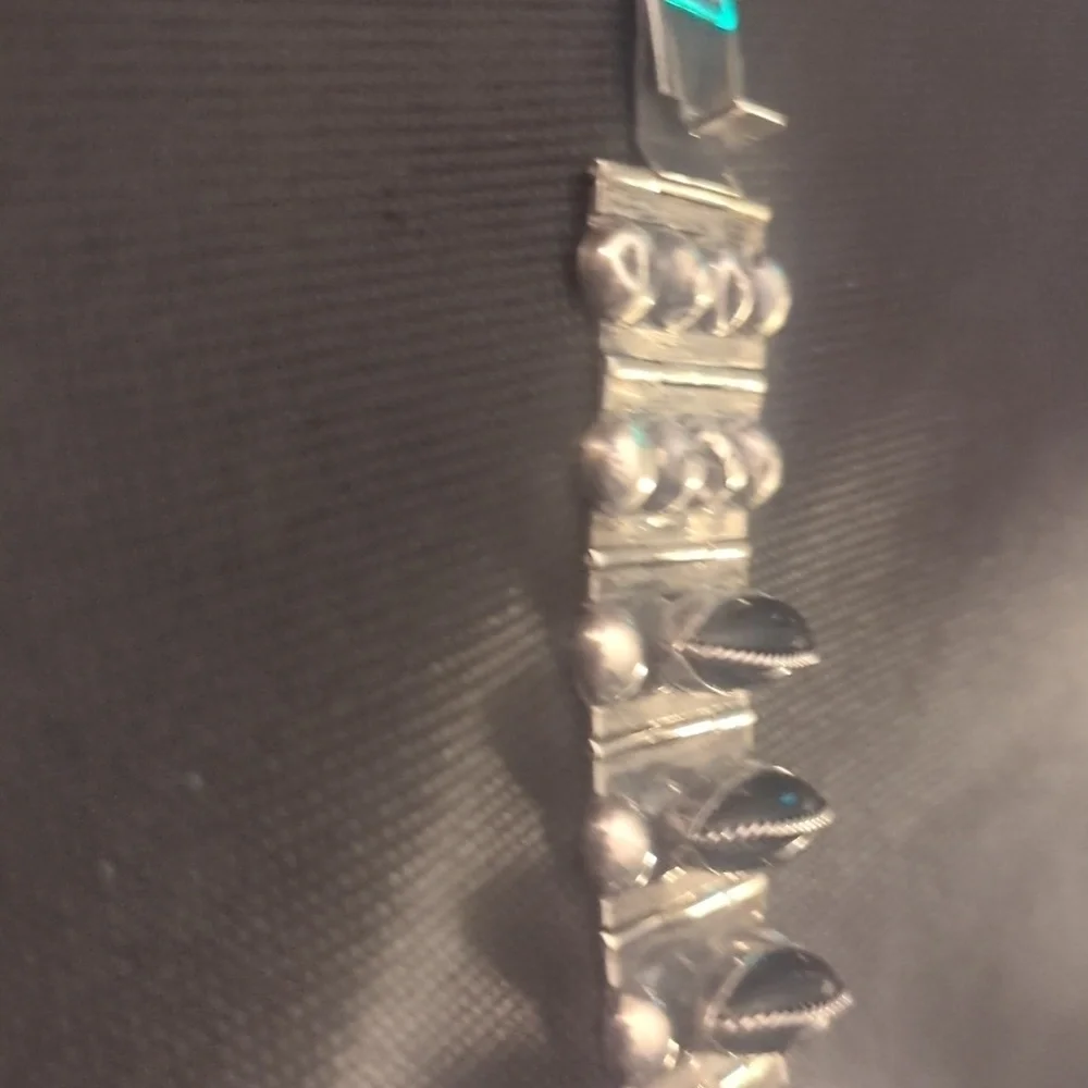 CHUNKY Vintage Mexican Sterling & Onyx Bracelet 1940s Brutalist
